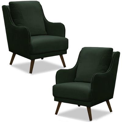 Kit 2 Poltronas Decorativas Catar Com Tachas Veludo Verde