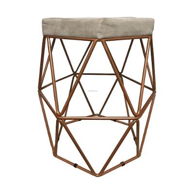 2 Puffs Decorativo Hexagonal Aramado Cobre Suede Bege