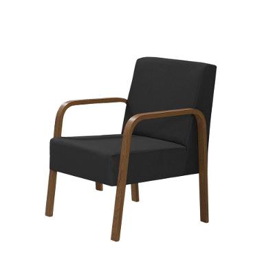 Poltrona Decorativa 1 Lugar Jade Braço Madeira Suede Preto