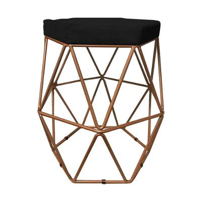 2 Puffs Decorativo Hexagonal Aramado Cobre Suede Preto