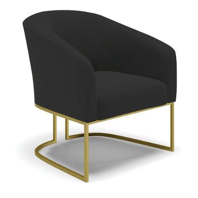 Poltrona Veludo Preto Base Industrial Dourada