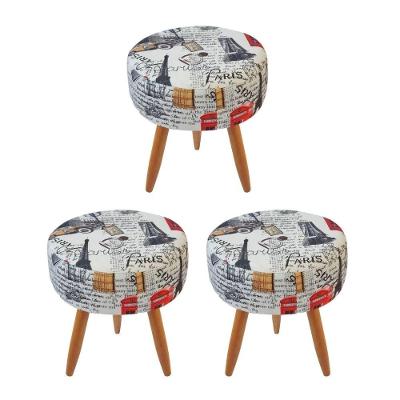 Combo 3 Puffs Decorativos Redondo Pé Palito-suede Paris Vermelho