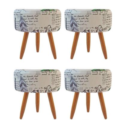 Combo 4 Puffs Decorativos Redondo Pé Palito-Suede Paris Azul Verde
