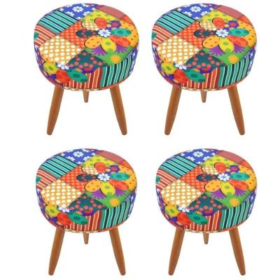 Combo 4 Puffs Redondo Pé Palito Patchwork