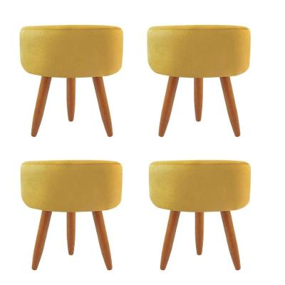 Combo 4 Puffs Decorativos Redondo Pé Palito-Suede Amarelo
