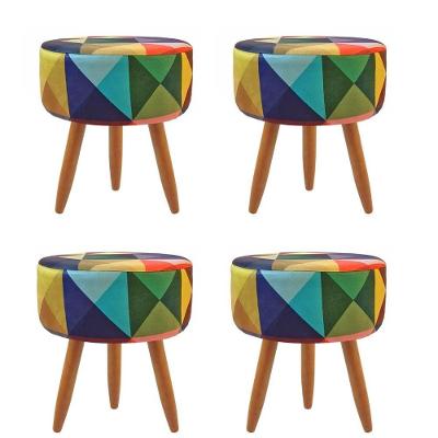 Combo 4 Puffs Decorativos Redondo Pé Palito-Triangulo Colorido