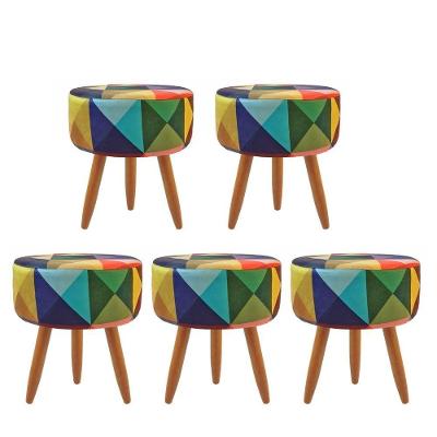 Combo 5 Puffs Decorativos Redondo Pé Palito-Triangulo Colorido