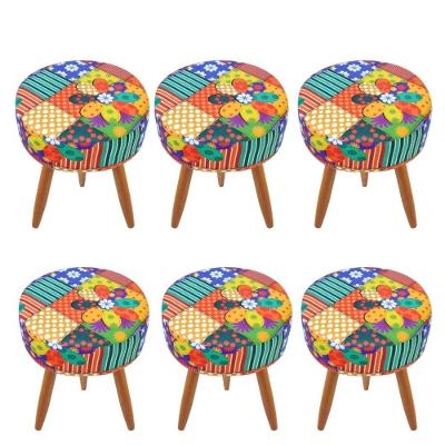 Combo 6 Puffs Redondo Pé Palito Patchwork