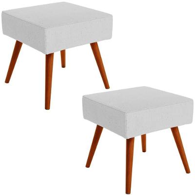 Kit 02 Puffs Banqueta Decorativa Com Pés Palito Linho Cinza