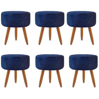 Combo 6 Puffs Decorativos Redondo Pé Palito-Suede Azul Marinho