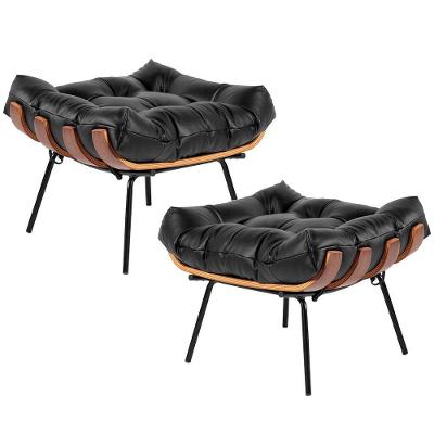 Kit 02 Puffs Costela L04 Couro Preto