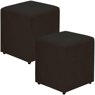Kit 02 Puffs Quadrado L02 Sala De Estar Suede Preto