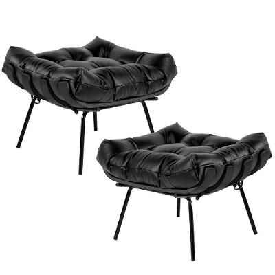 Kit 02 Puffs Costela Preto L04 Couro Preto