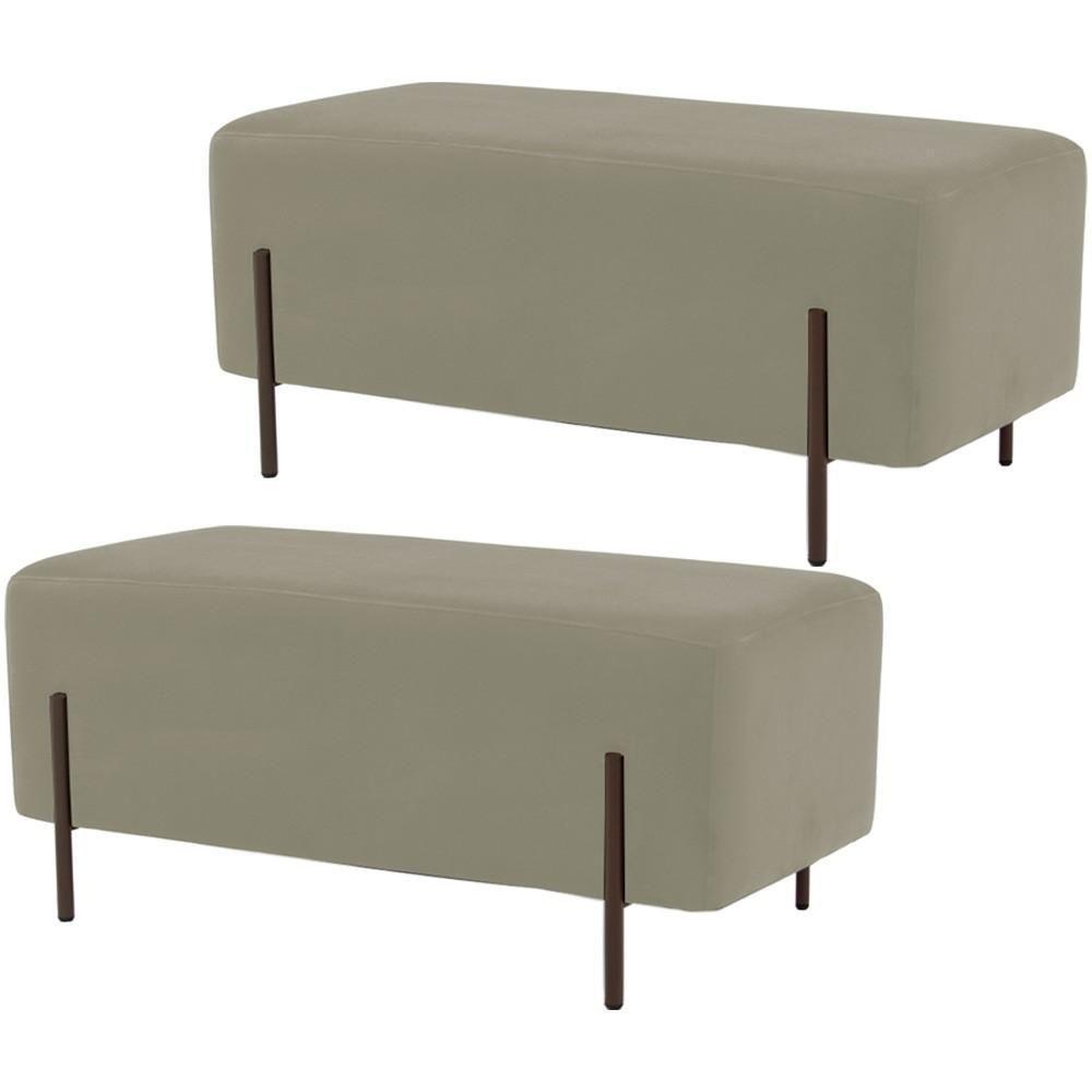 Kit 02 Puffs Retangular 90x45 D02 Veludo Bege C-309 - 1