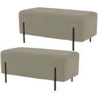 Kit 02 Puffs Retangular 90x45 D02 Veludo Bege C-309 - 1