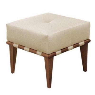 Pufe Banqueta Noé Linho Claro Luxo Madeira Maciça