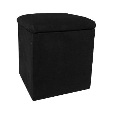 Puff Baú Dani Quadrado Suede Preto