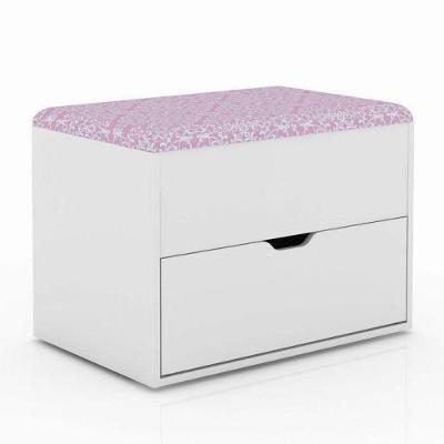 Puff Baú Com Gaveta Pu2051 Branco e rosa Tecno Mobili