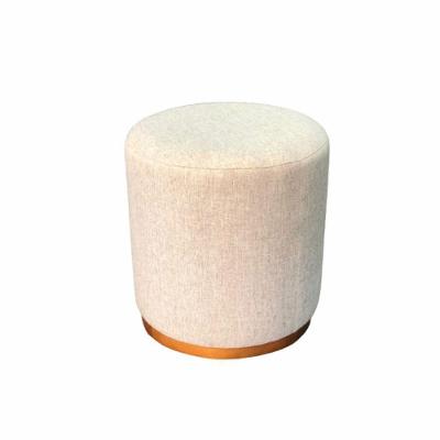 Puff Barcelona Decorativo Com Linho Bege E Base Madeira