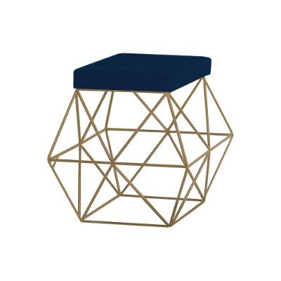 Puff Decorativo Base Gold Trixie Veludo Azul Gran Belo