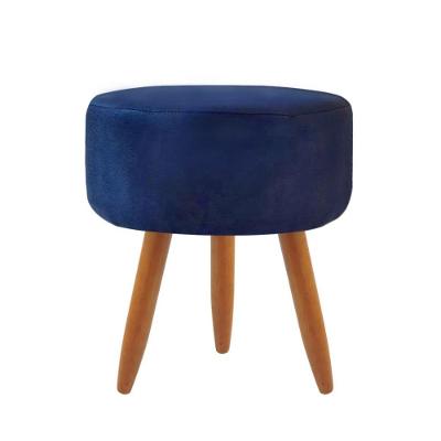 Puff Decorativo Redondo Com Pés Palito Azul Marinho