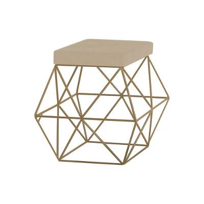 Puff Decorativo Base Gold Trixie Veludo Bege Gran Belo