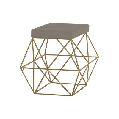 Puff Decorativo Base Gold Trixie Veludo Cinza Gran Belo
