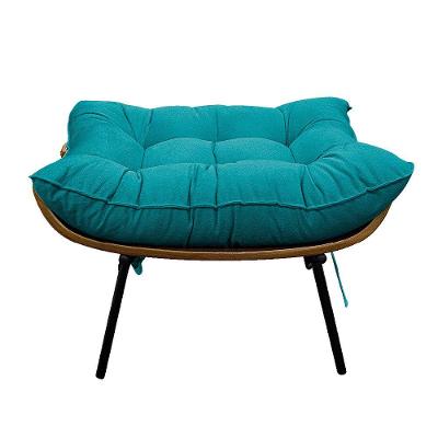 Puff Decorativo Costela Base Fixa Suede Azul Turquesa