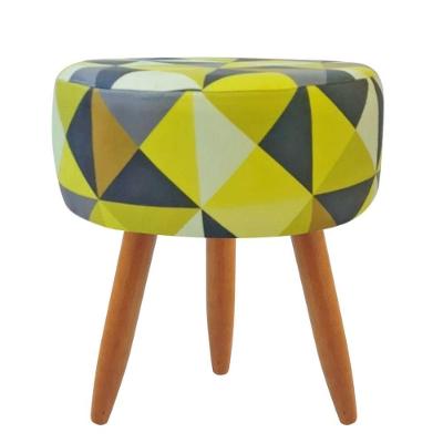 Puff Decorativo Redondo Com Pés Palito-Triangûlo Amarelo