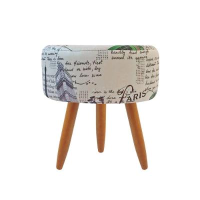Puff Decorativo Redondo Com Pés Palito-Suede Paris Azul Verde