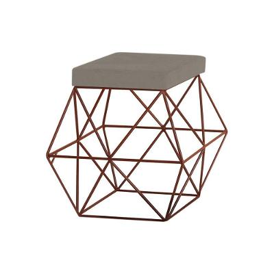 Puff Decorativo Base Bronze Trixie Veludo Cinza Gran Belo