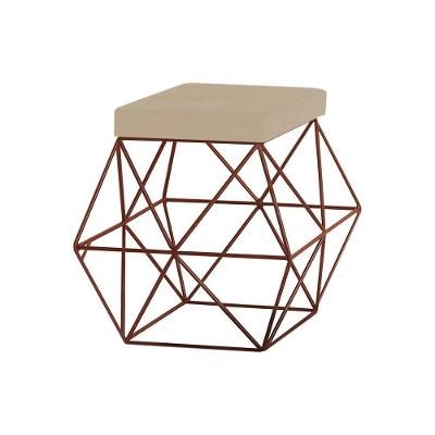 Puff Decorativo Base Bronze Trixie Veludo Bege Gran Belo