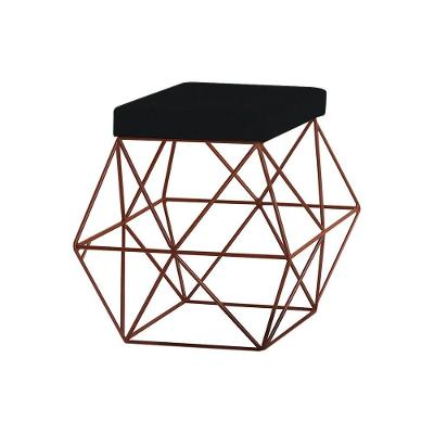 Puff Decorativo Base Bronze Trixie Veludo Preto Gran Belo