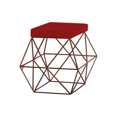 Puff Decorativo Base Bronze Trixie Veludo Vermelho Gran Belo
