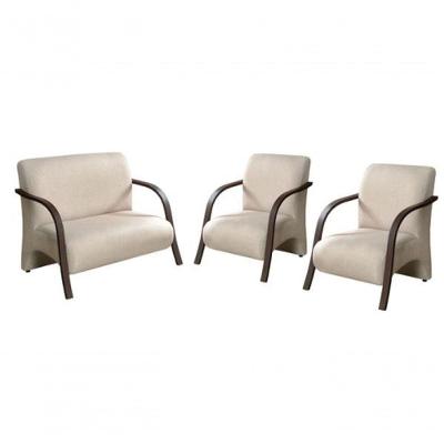 Conjunto Poltronas Vênus Braço Madeira Bege