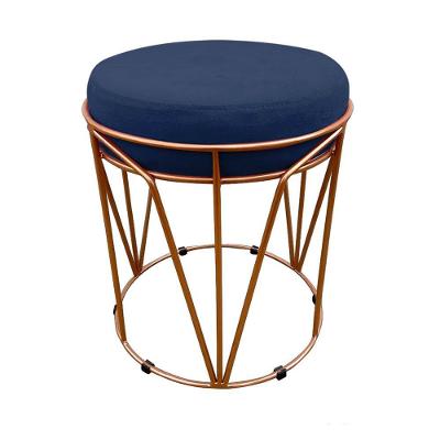 Puff Multiuso Com Mesa 2 Em 1 Suede Azul Marinho Base Cobre