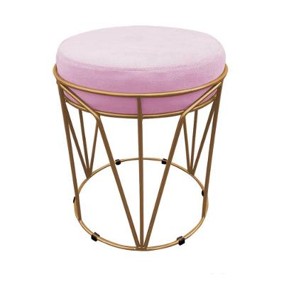 Puff Multiuso Com Mesa 2 Em 1 Suede Rosa Bebê Base Dourado