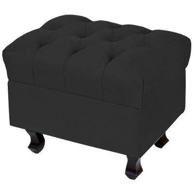 Puff París Luis Xv L02 Capitone Suede Preto Pés Madeira