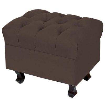 Puff París Luis Xv L02 Capitone Suede Marrom Pés Madeira