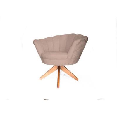 Poltrona Decorativa Pétala Suede Com Base Giratória Madeira