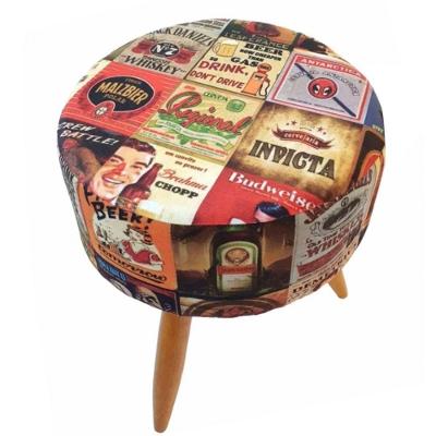 Puff Redondo Decorativo Pé Palito Estampa Cerveja