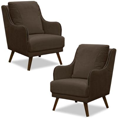 Kit 2 Poltronas Decorativas Catar Com Tachas Marrom Claro
