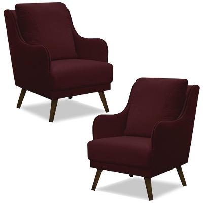 Kit 2 Poltronas Decorativas Catar Com Tachas Veludo Marsala