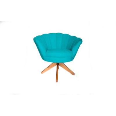 Poltrona Decorativa Pétala Suede Com Base Giratória Madeira