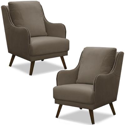Kit 2 Poltronas Decorativas Catar Com Tachas Veludo Bege