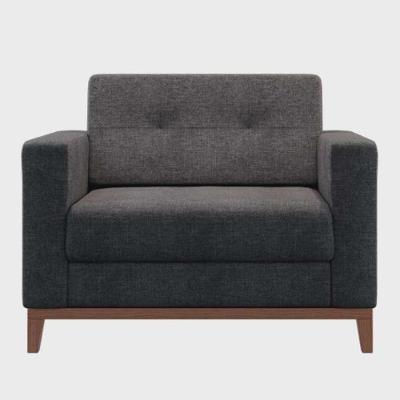 Poltrona Decorativa Living Tecido Linho Base Madeira Para Sala