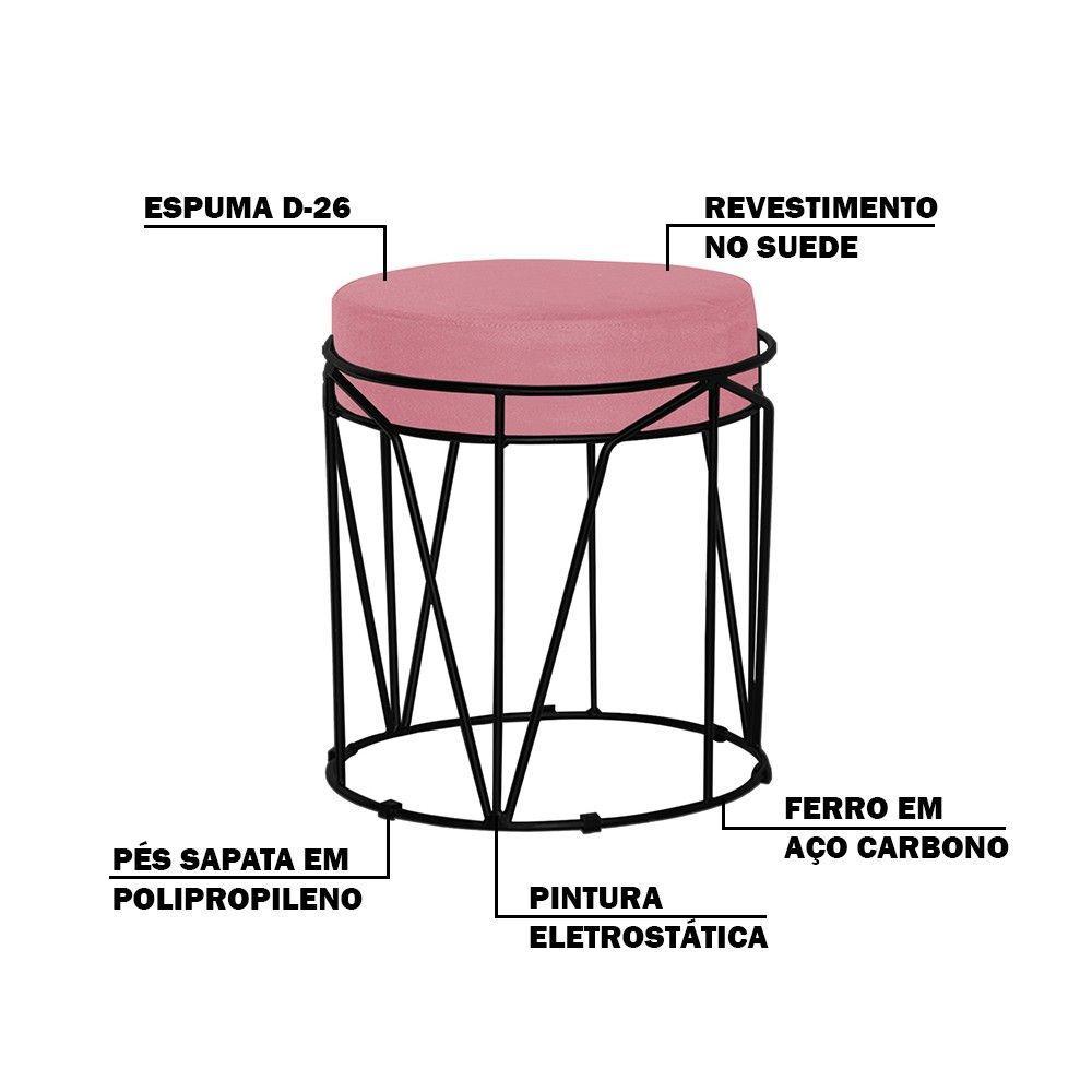 Puff Sala de Estar Base Preto Chloe Suede Rosa Gran Belo - 2