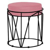 Puff Sala de Estar Base Preto Chloe Suede Rosa Gran Belo - 1