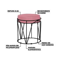 Puff Sala de Estar Base Preto Chloe Suede Rosa Gran Belo