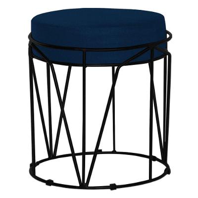 Puff Sala de Estar Base Preto Chloe Veludo Azul Gran Belo